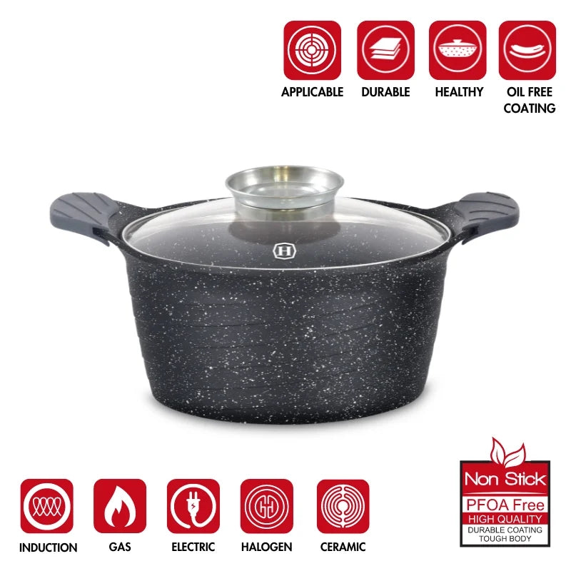 Herzog HR-5221: 20cmMarble Coated Casserole with Aroma Knob - 2.6L