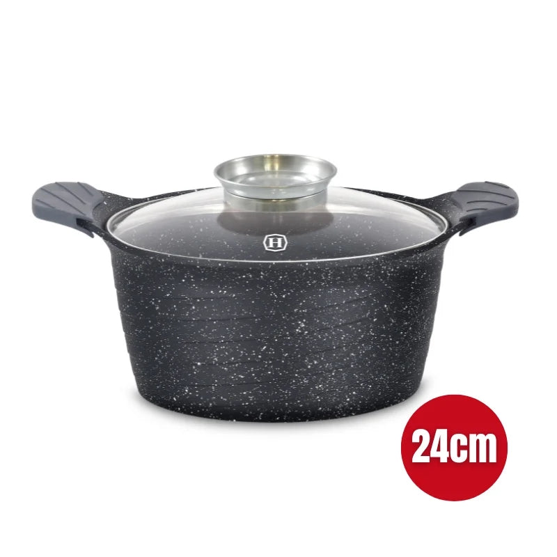 Herzog HR-5222: 24cmMarble Coated Casserole with Aroma Knob - 4.6L