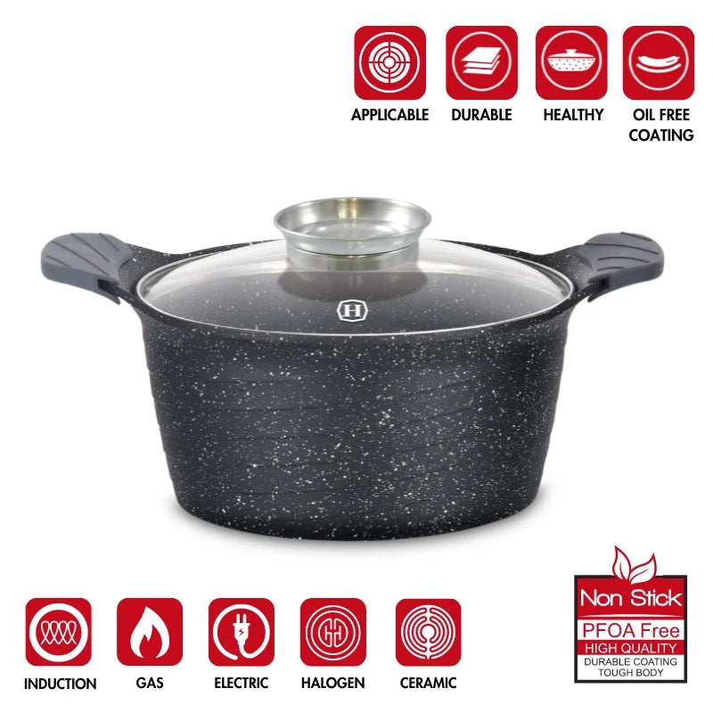 Herzog HR-5222: 24cmMarble Coated Casserole with Aroma Knob - 4.6L