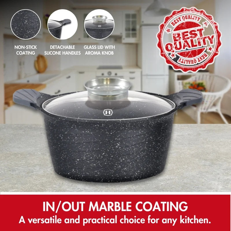 Herzog HR-5222: 24cmMarble Coated Casserole with Aroma Knob - 4.6L