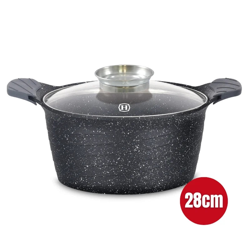 Herzog HR-5223: 28cmMarble Coated Casserole with Aroma Knob - 7.1L