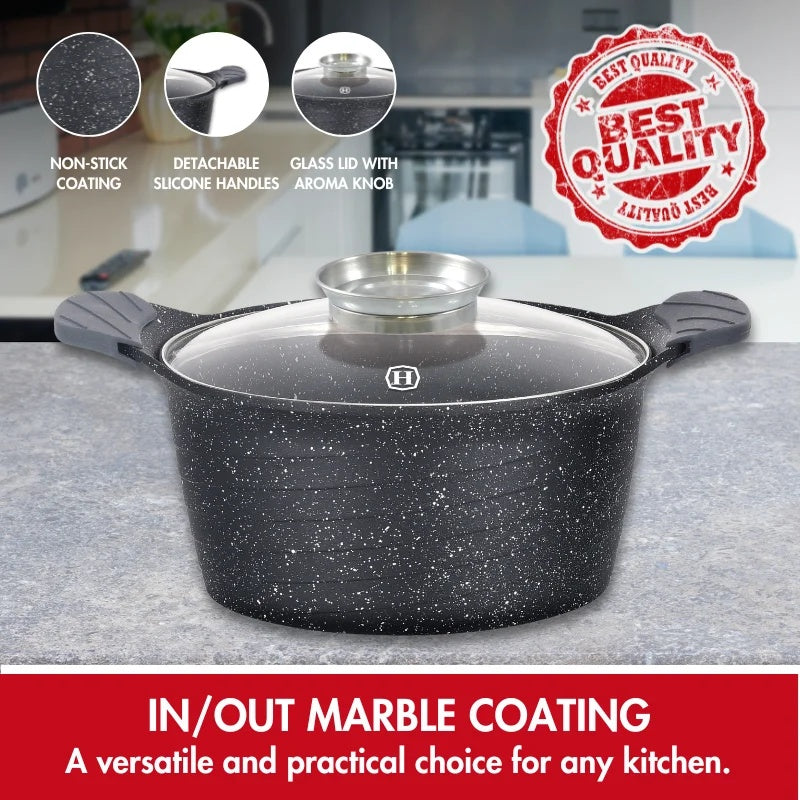 Herzog HR-5223: 28cmMarble Coated Casserole with Aroma Knob - 7.1L