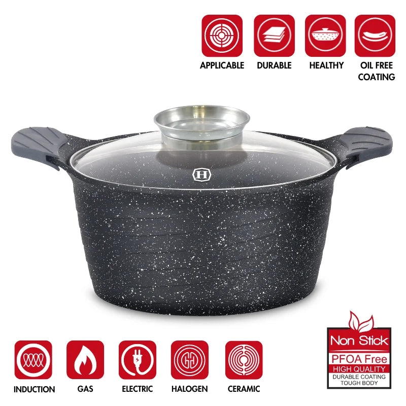 Herzog HR-5223: 28cmMarble Coated Casserole with Aroma Knob - 7.1L