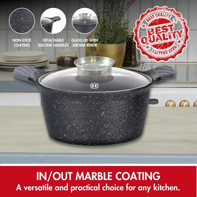 Herzog HR-5224: 32cmMarble Coated Casserole with Aroma Knob - 10.2L