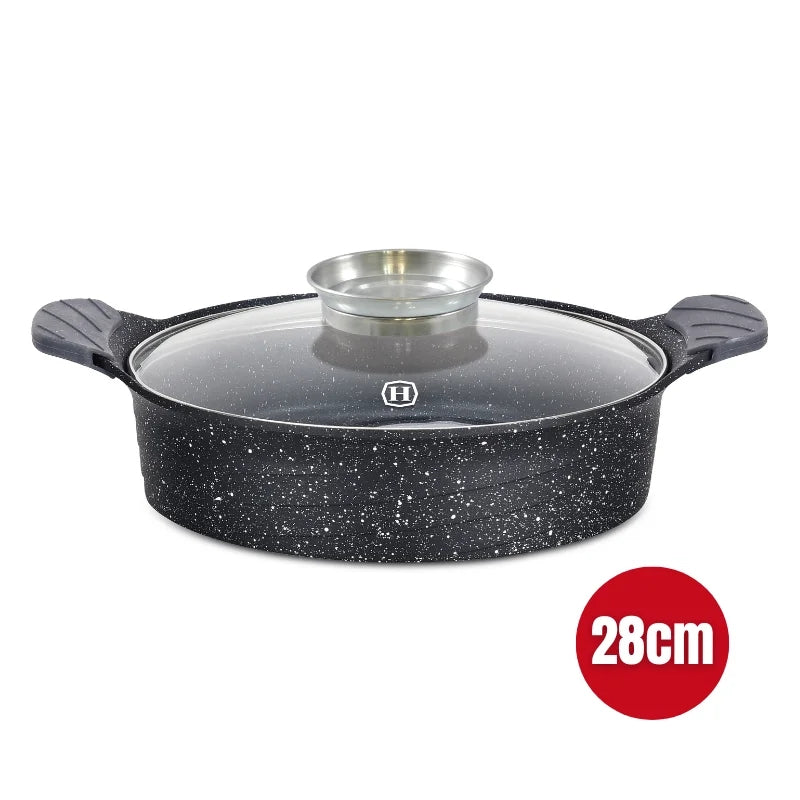 Herzog HR-5225: 28cmMarble Coated Shallow Casserole with Aroma Knob - 3.7L