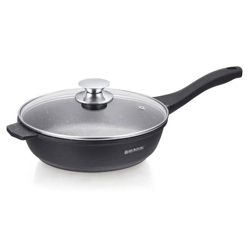 Herzog HR-DF28M: 28cm Marble Coated Deep Fry Pan + Glass Lid