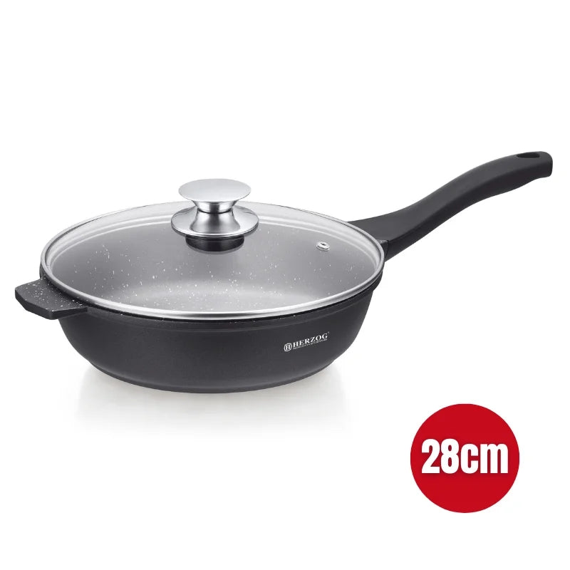 Herzog HR-DF28M: 28cm Marble Coated Deep Fry Pan + Glass Lid