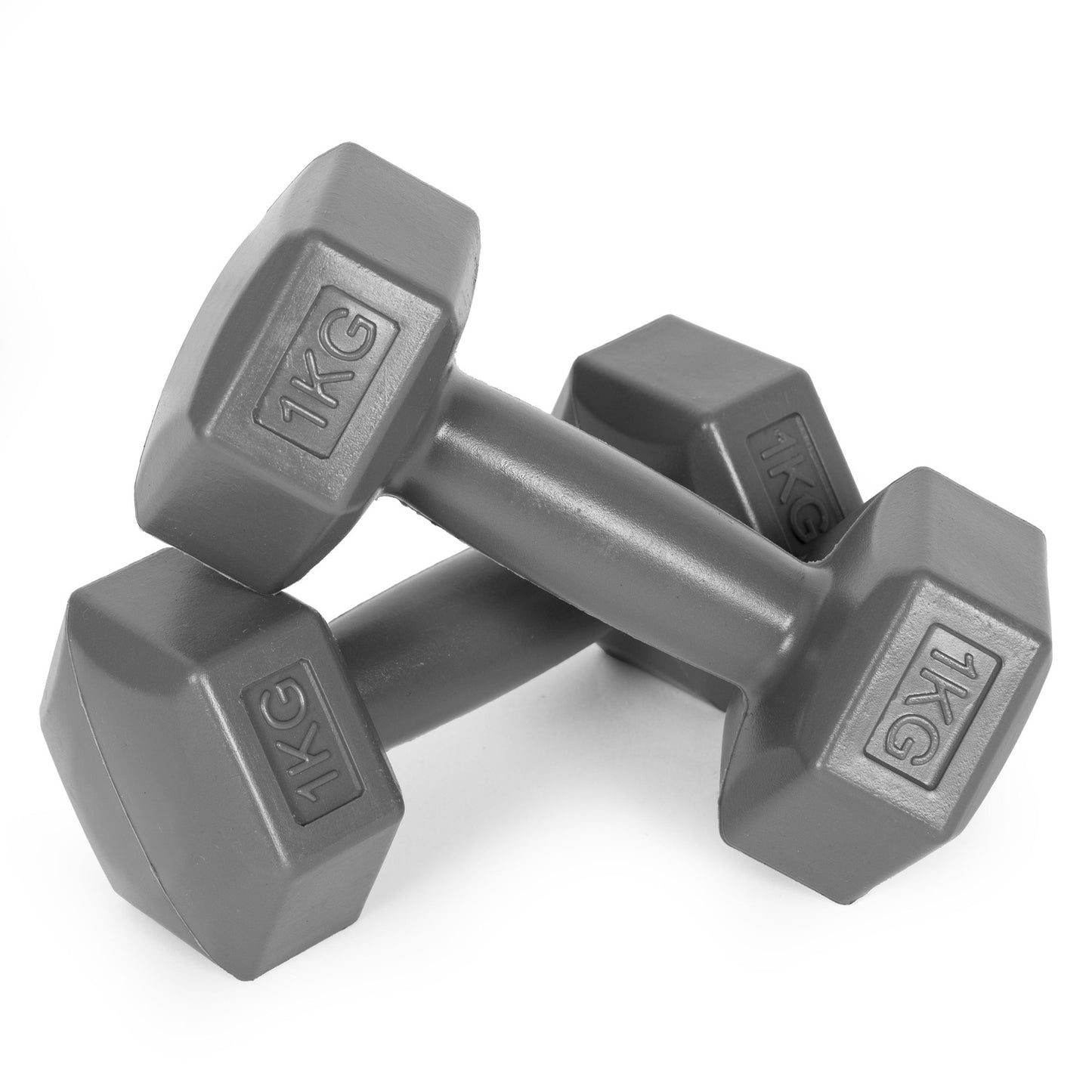 Hex dumbbells set 2x1 kg, exercise weights, fitness load, gray, ModernHome