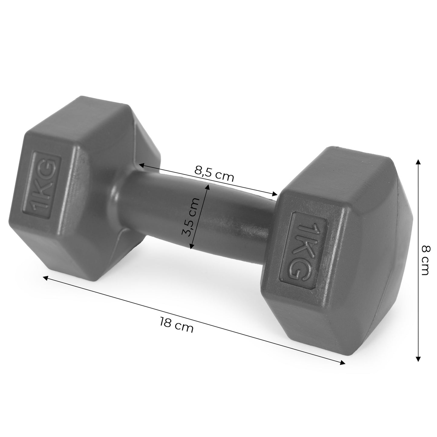 Hex dumbbells set 2x1 kg, exercise weights, fitness load, gray, ModernHome