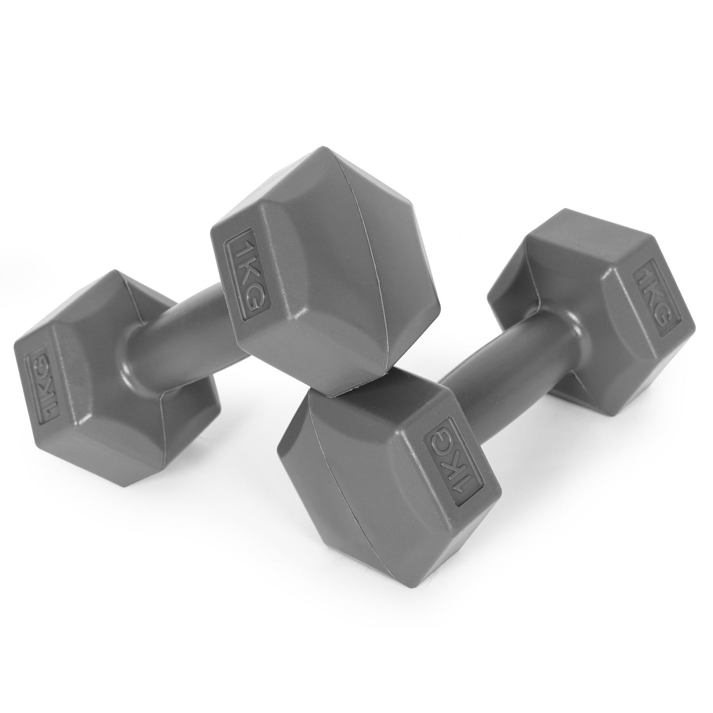 Hex dumbbells set 2x1 kg, exercise weights, fitness load, gray, ModernHome