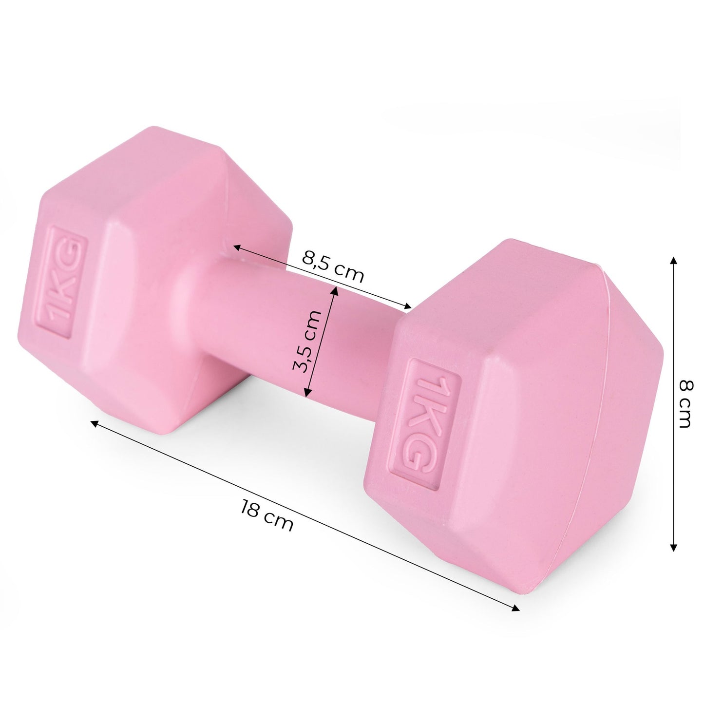 Hex dumbbells set 2x1 kg, exercise weights, fitness load, pink, ModernHome