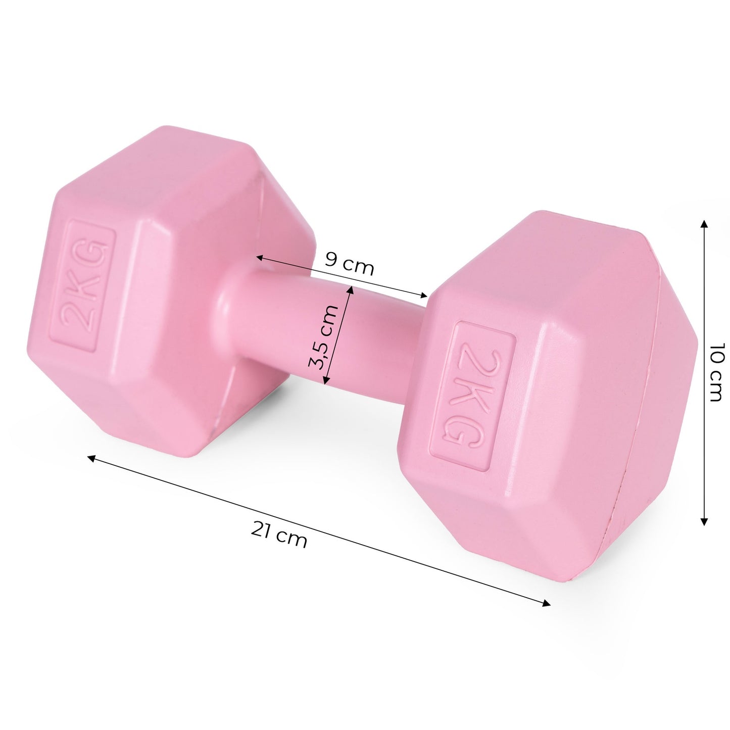 Hex dumbbells set 2x2 kg, exercise weights, fitness load, pink, ModernHome