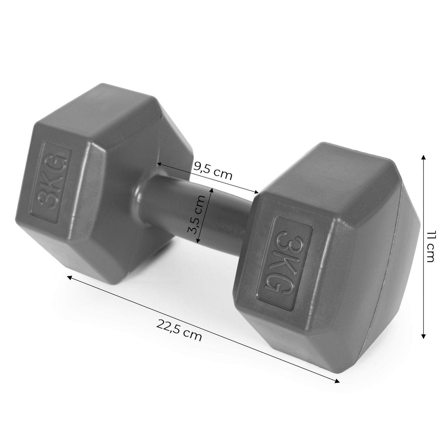 Hex dumbbells set 2x3 kg, exercise weights, fitness load, gray, ModernHome