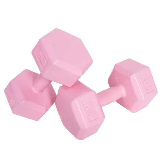 Hex dumbbells set 2x3 kg, exercise weights, fitness load, pink, ModernHome