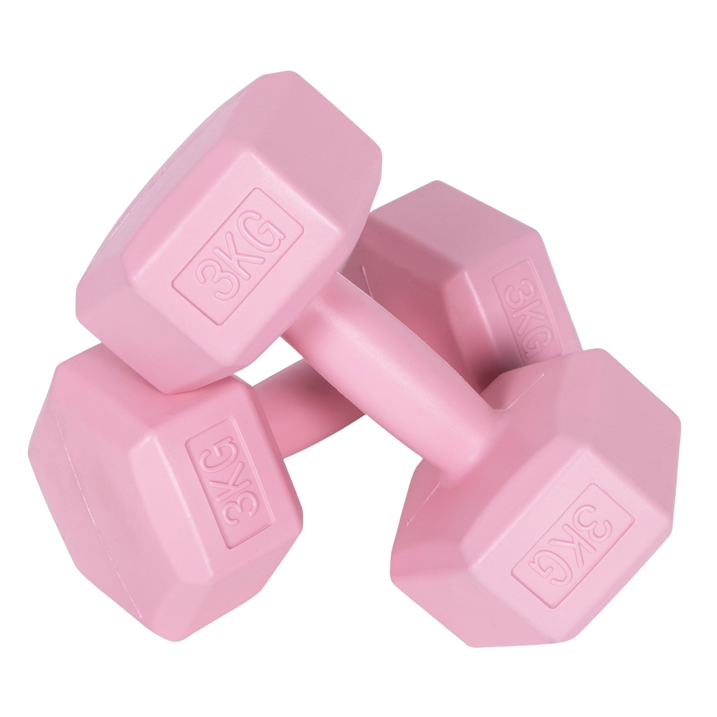 Hex dumbbells set 2x3 kg, exercise weights, fitness load, pink, ModernHome