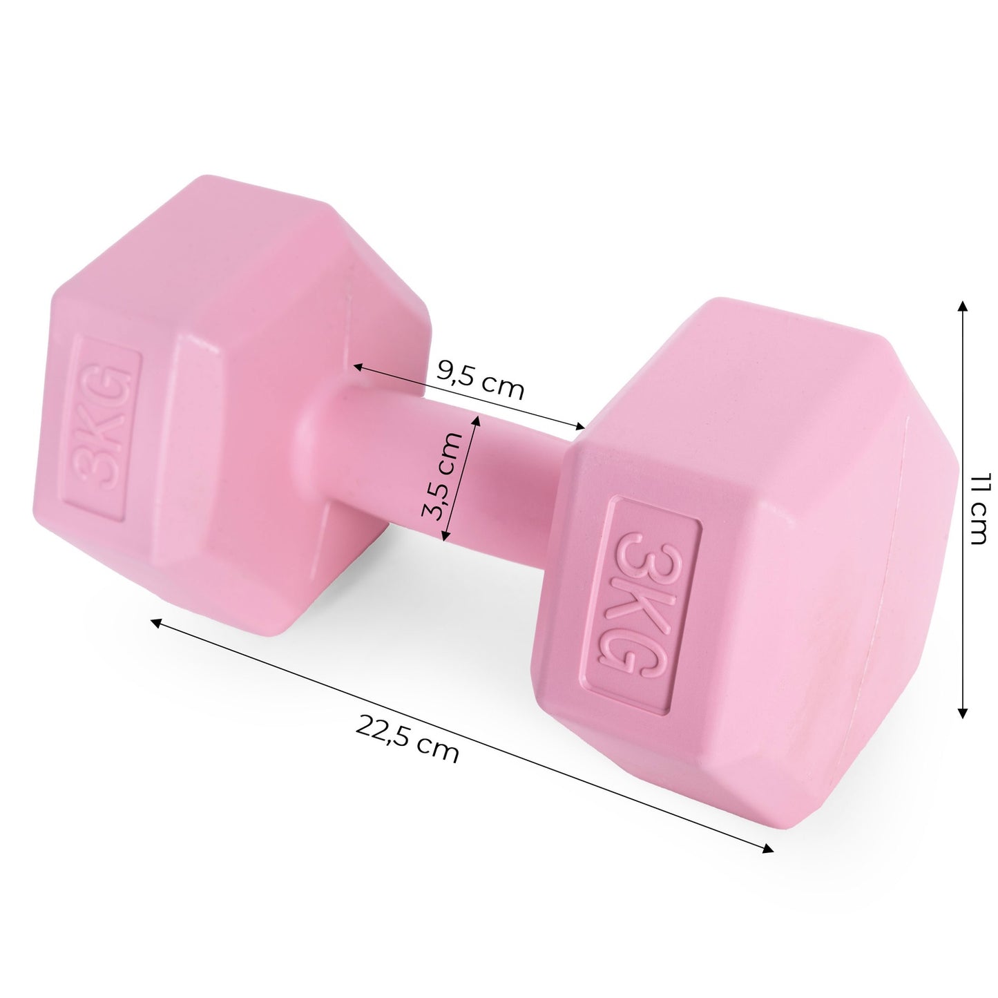 Hex dumbbells set 2x3 kg, exercise weights, fitness load, pink, ModernHome