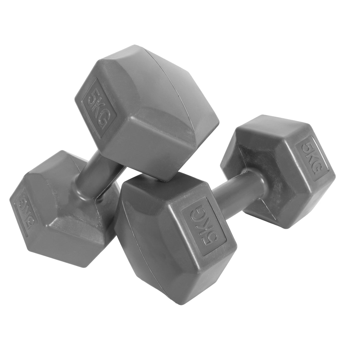 Hex dumbbells set 2x5 kg, exercise weights, fitness load, gray, ModernHome