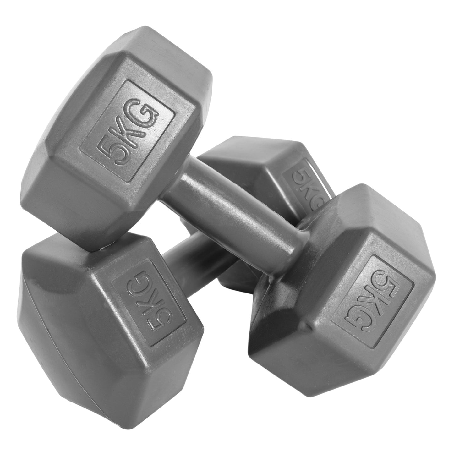 Hex dumbbells set 2x5 kg, exercise weights, fitness load, gray, ModernHome