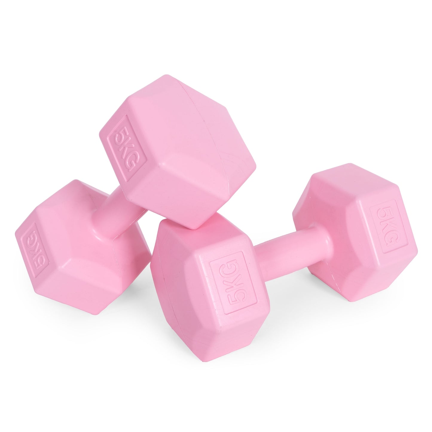 Hex dumbbells set 2x5 kg, exercise weights, fitness load, pink, ModernHome