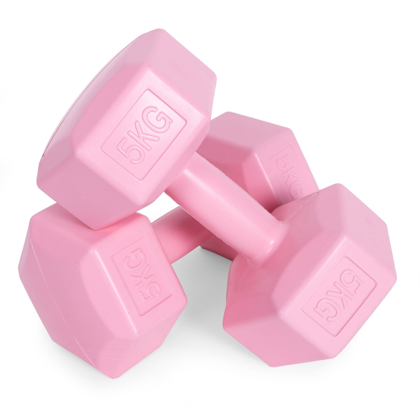 Hex dumbbells set 2x5 kg, exercise weights, fitness load, pink, ModernHome