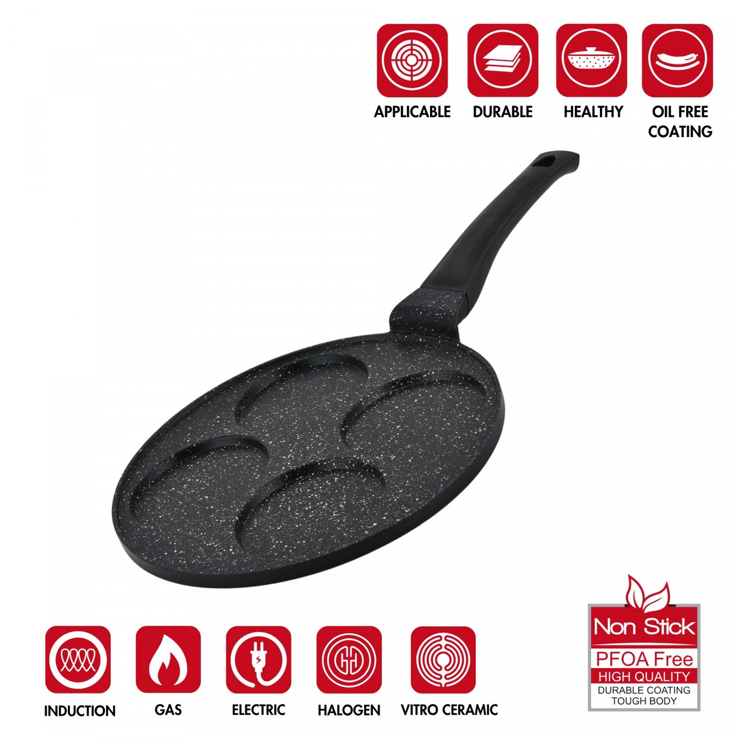 Hezberg HG-CP264HO: 26cm Marble Coated Pancake & Crepe Pan - 4 Slot