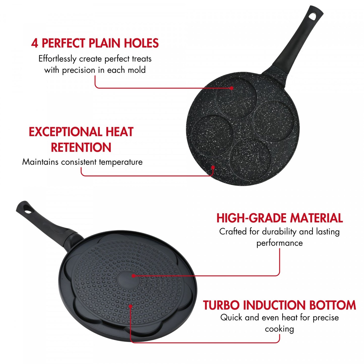 Hezberg HG-CP264HO: 26cm Marble Coated Pancake & Crepe Pan - 4 Slot