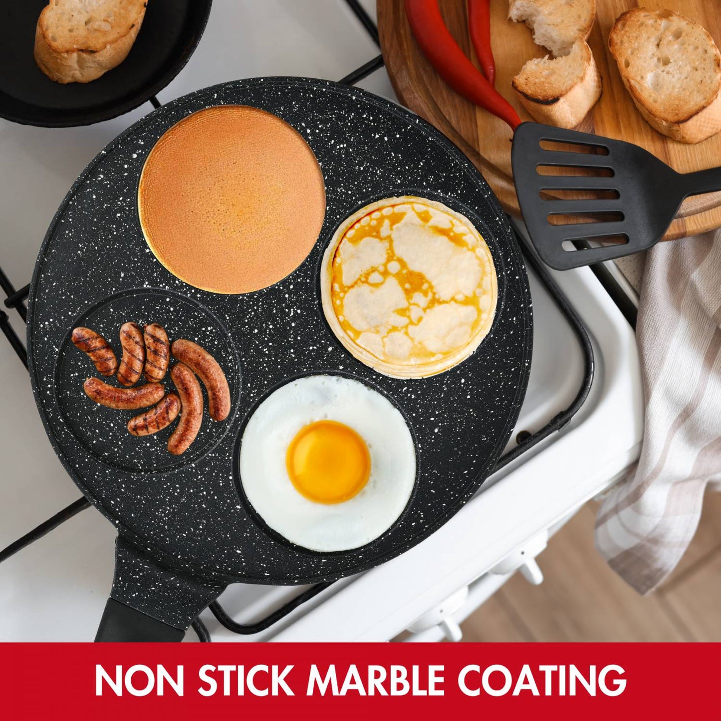 Hezberg HG-CP264HO: 26cm Marble Coated Pancake & Crepe Pan - 4 Slot