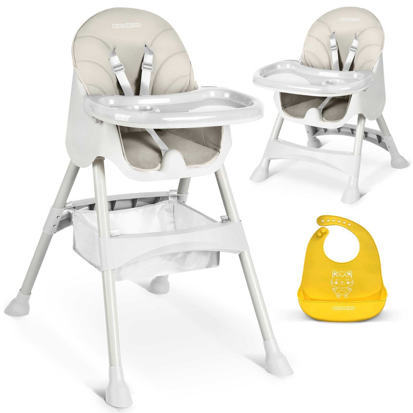 High Chair with Table & Bib, Gray