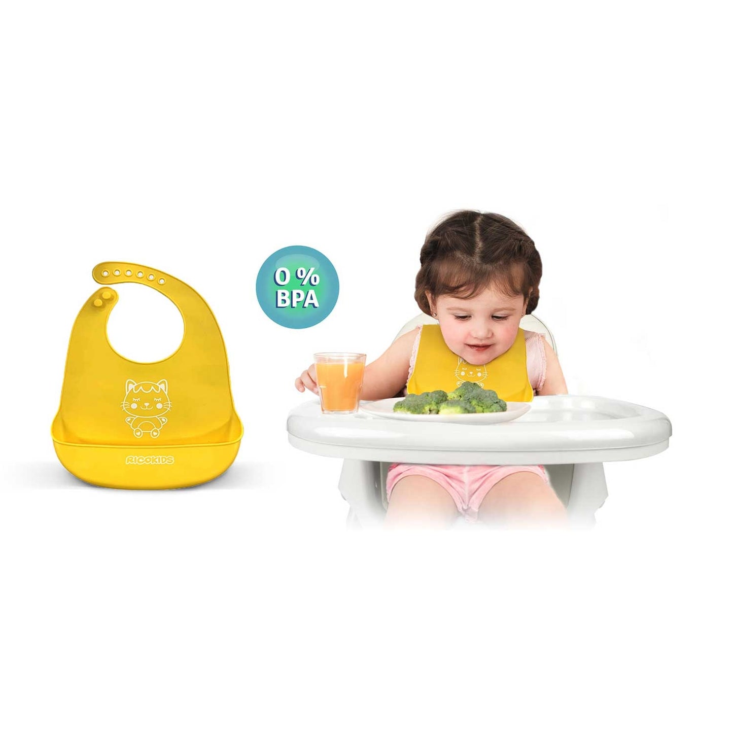 High Chair with Table & Bib, Gray