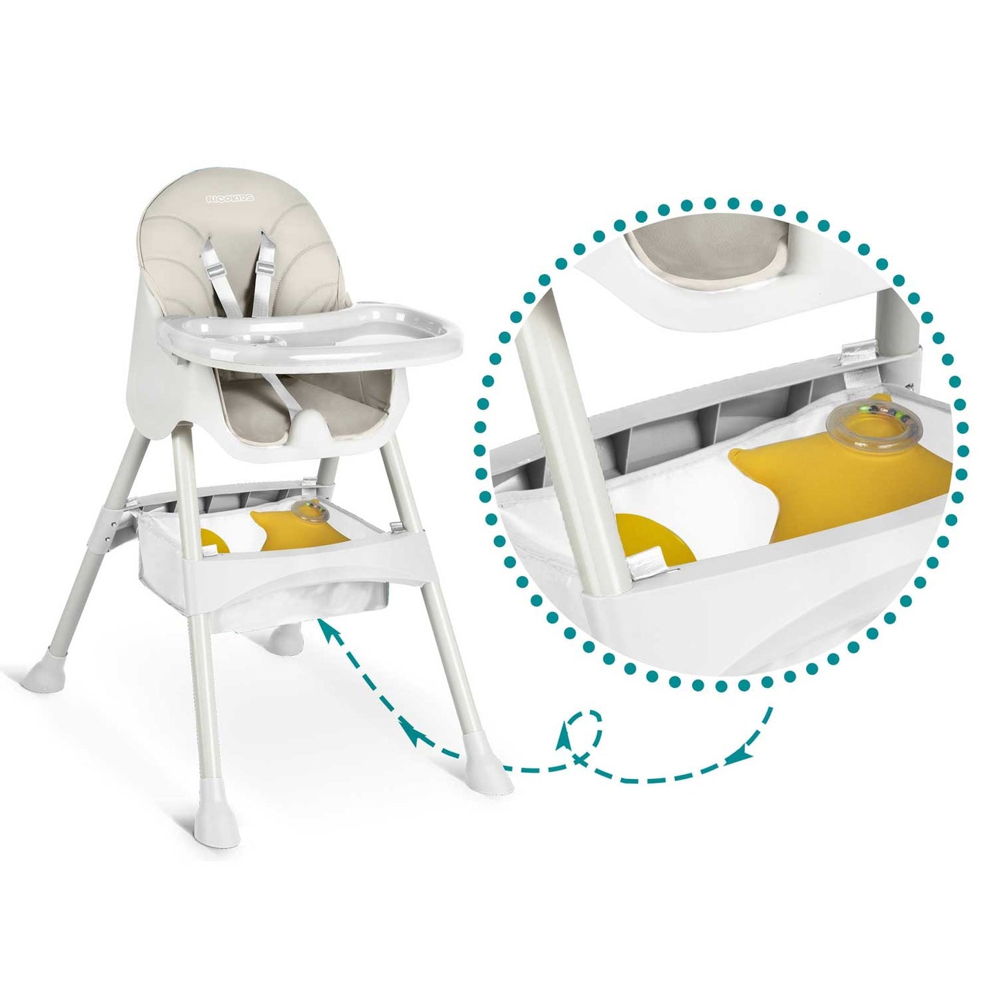 High Chair with Table & Bib, Gray