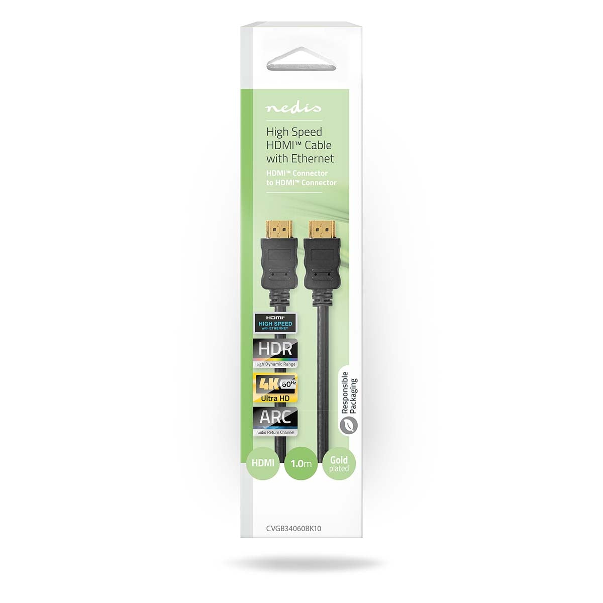 High Speed HDMI™ Cable with Ethernet | HDMI™ Connector | HDMI™ Connector | 4K@60Hz | ARC | 18 Gbps | 1.00 m | Round | PVC | Black | Box