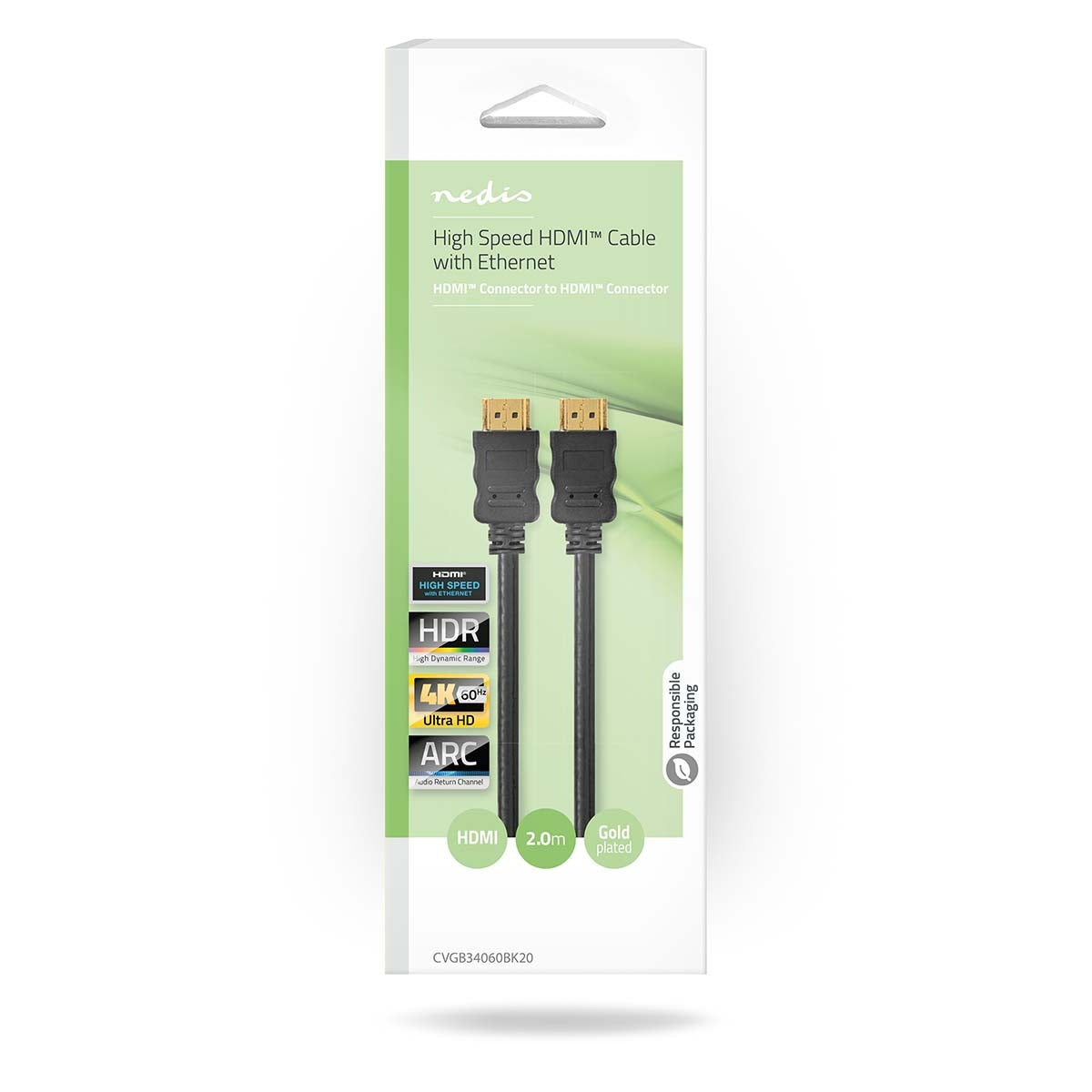 High Speed HDMI™ Cable with Ethernet | HDMI™ Connector | HDMI™ Connector | 4K@60Hz | ARC | 18 Gbps | 2.00 m | Round | PVC | Black | Box