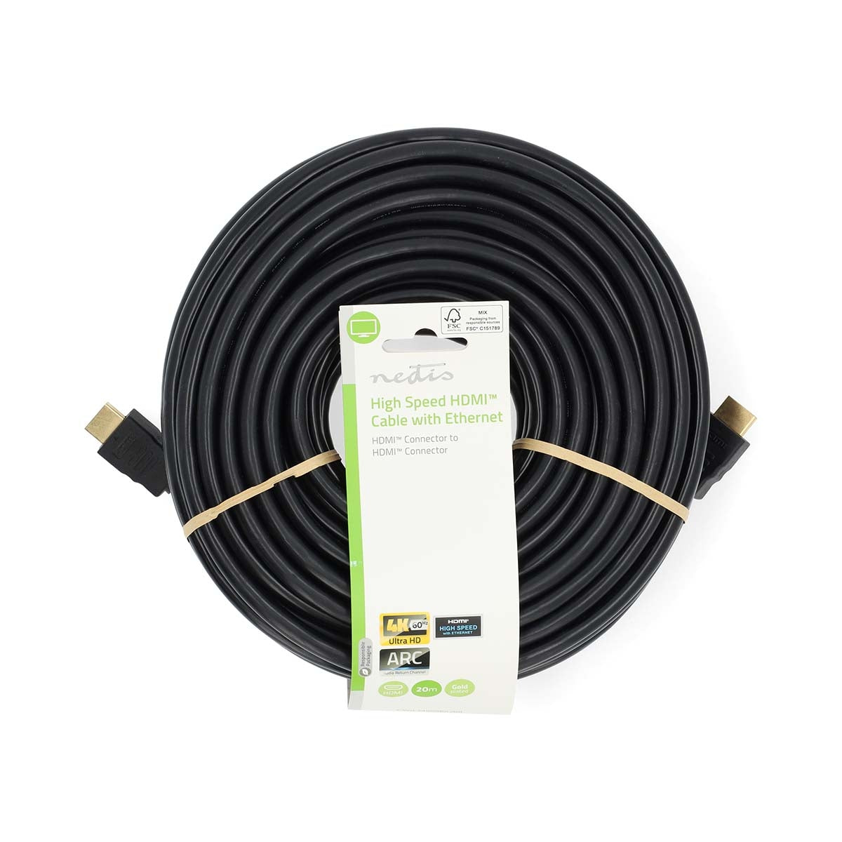 High Speed HDMI™ Cable with Ethernet | HDMI™ Connector | HDMI™ Connector | 4K@60Hz | ARC | 18 Gbps | 20.0 m | Round | PVC | Black | Label