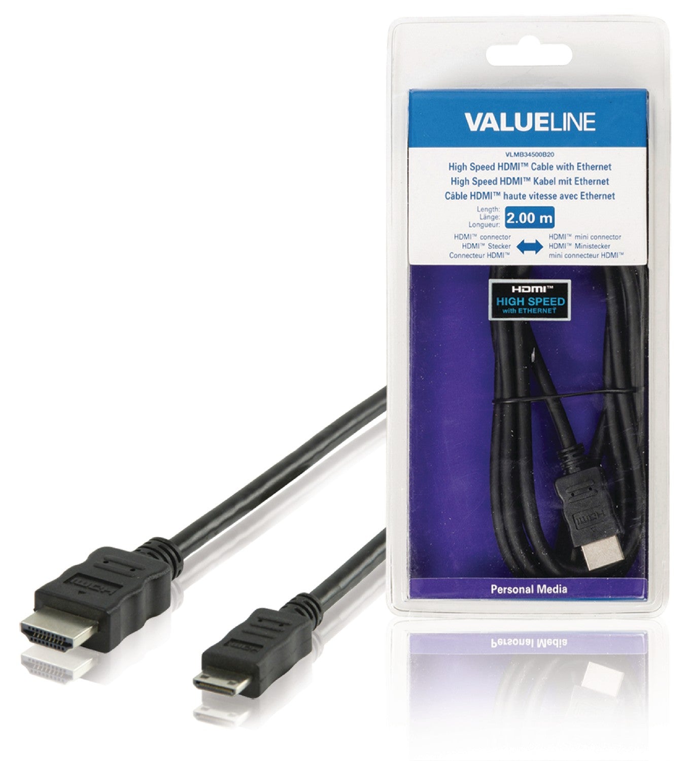 High Speed HDMI Cable with Ethernet HDMI Connector - HDMI Mini Male 2.00 m Black