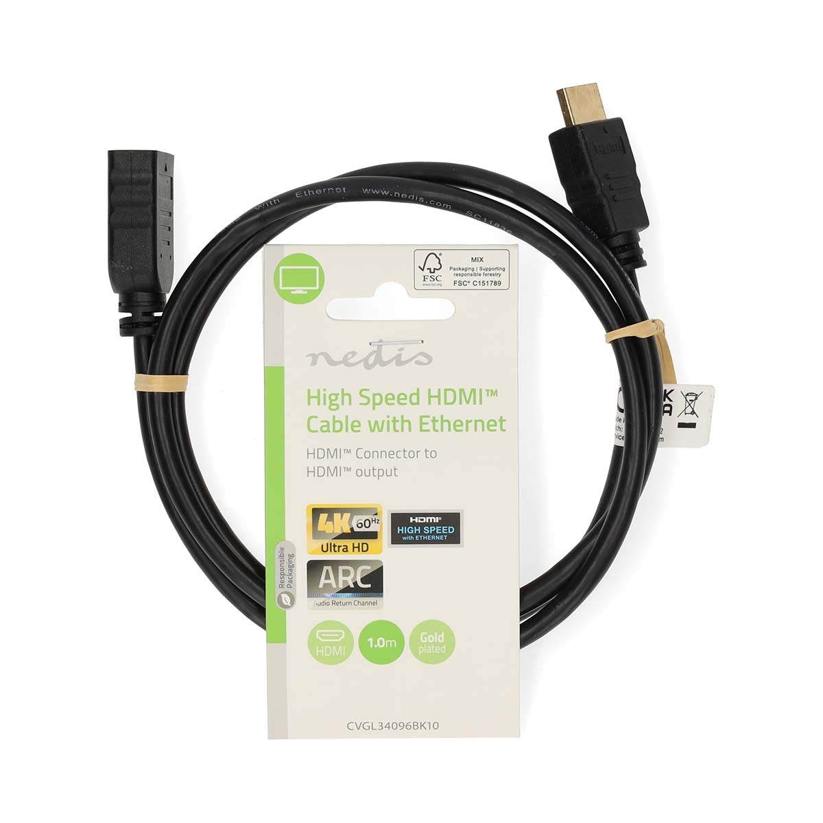 High Speed HDMI™ Cable with Ethernet | HDMI™ Connector | HDMI™ Output | 4K@60Hz | ARC | 10.2 Gbps | 1.00 m | Round | PVC | Black | Label