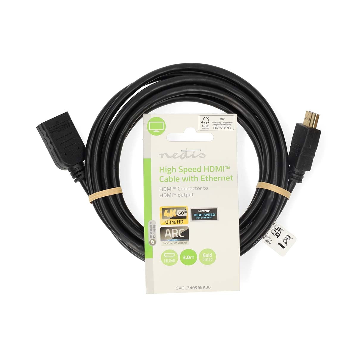 High Speed HDMI™ Cable with Ethernet | HDMI™ Connector | HDMI™ Output | 4K@60Hz | ARC | 10.2 Gbps | 3.00 m | Round | PVC | Black | Label