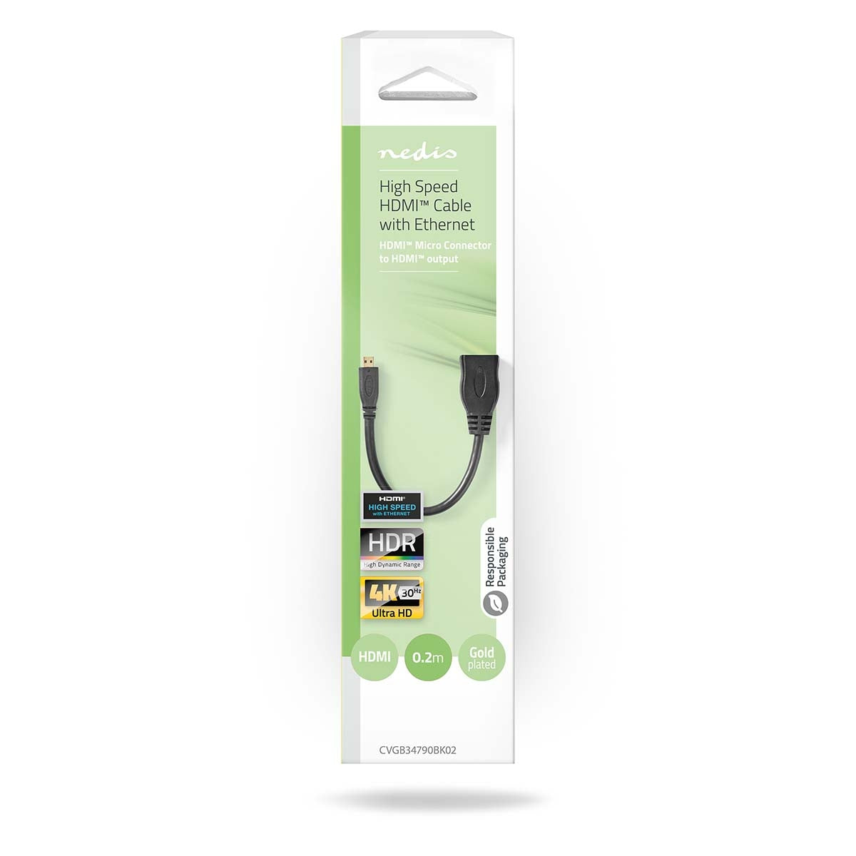 High Speed HDMI™ Cable with Ethernet | HDMI™ Micro Connector | HDMI™ Output | 4K@30Hz | 10.2 Gbps | 0.20 m | Round | PVC | Black | Box