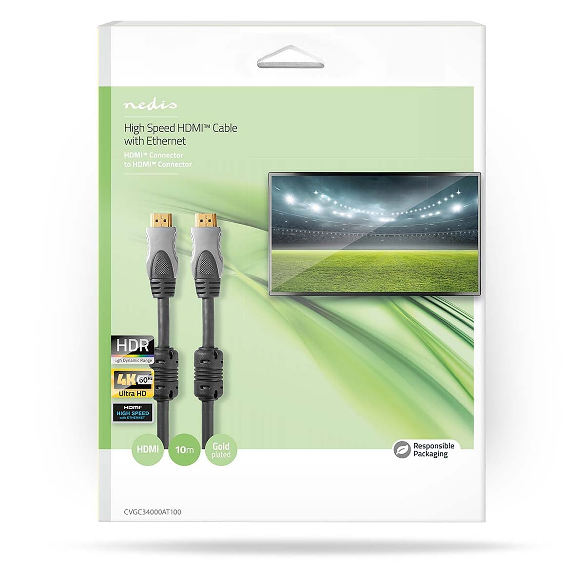 High Speed HDMI ™ cable with Ethernet | HDMI™ Connector | HDMI™ Connector | 4K@30Hz | 10.2 Gbps | 10.0 m | Round | PVC | Anthracite | Box