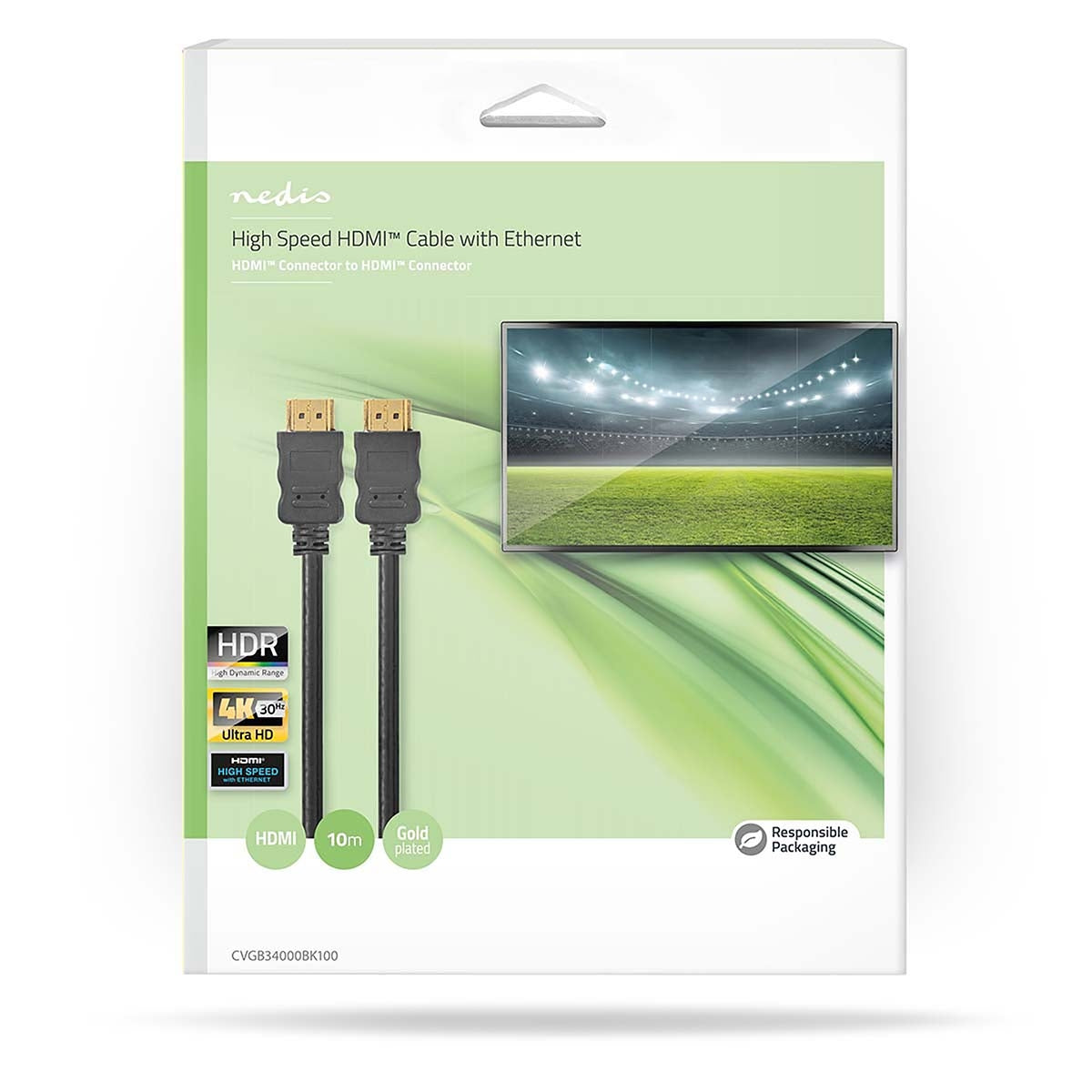 High Speed HDMI ™ cable with Ethernet | HDMI™ Connector | HDMI™ Connector | 4K@30Hz | ARC | 10.2 Gbps | 10.0 m | Round | PVC | Black | Box