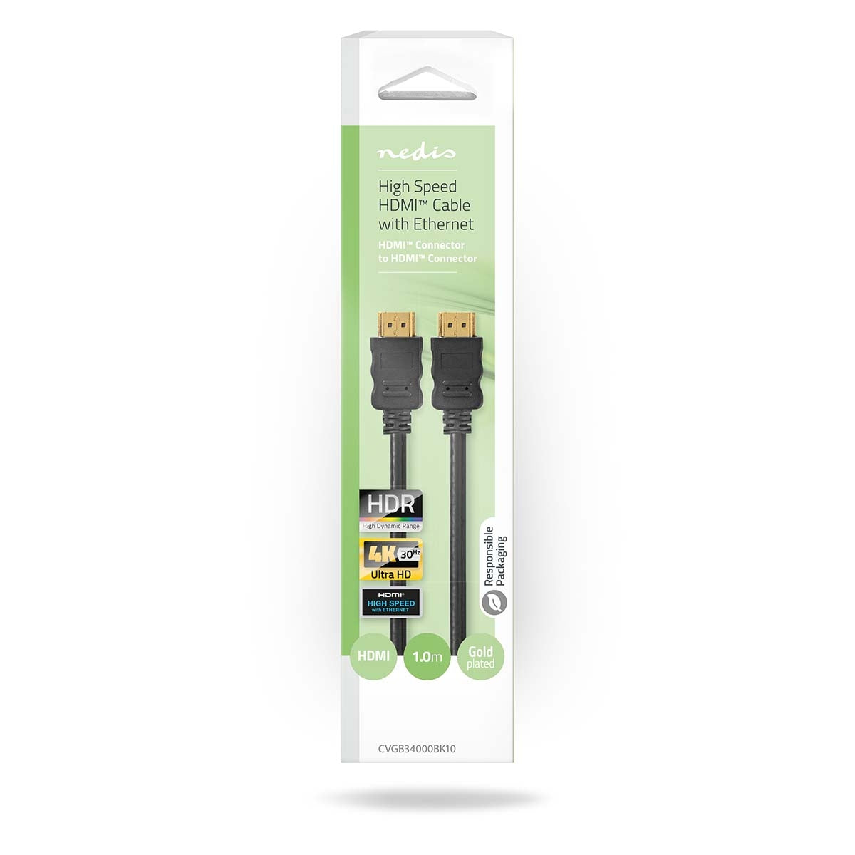 High Speed HDMI ™ cable with Ethernet | HDMI™ Connector | HDMI™ Connector | 4K@30Hz | ARC | 10.2 Gbps | 1.00 m | Round | PVC | Black | Box