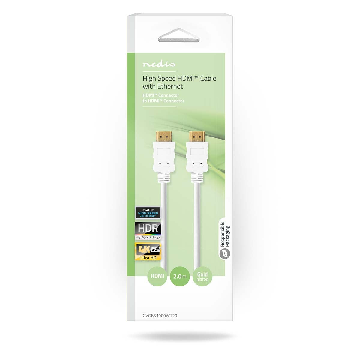 High Speed HDMI ™ cable with Ethernet | HDMI™ Connector | HDMI™ Connector | 4K@30Hz | ARC | 10.2 Gbps | 2.00 m | Round | PVC | White | Box
