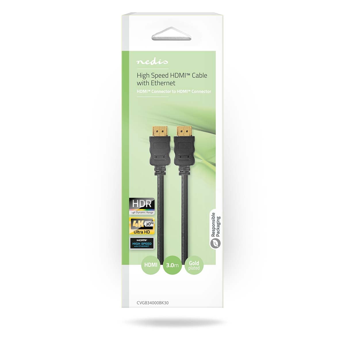 High Speed HDMI ™ cable with Ethernet | HDMI™ Connector | HDMI™ Connector | 4K@30Hz | ARC | 10.2 Gbps | 3.00 m | Round | PVC | Black | Box