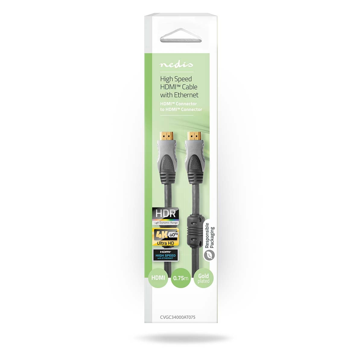High Speed HDMI ™ cable with Ethernet | HDMI™ Connector | HDMI™ Connector | 4K@60Hz | 18 Gbps | 0.80 m | Round | PVC | Anthracite | Box
