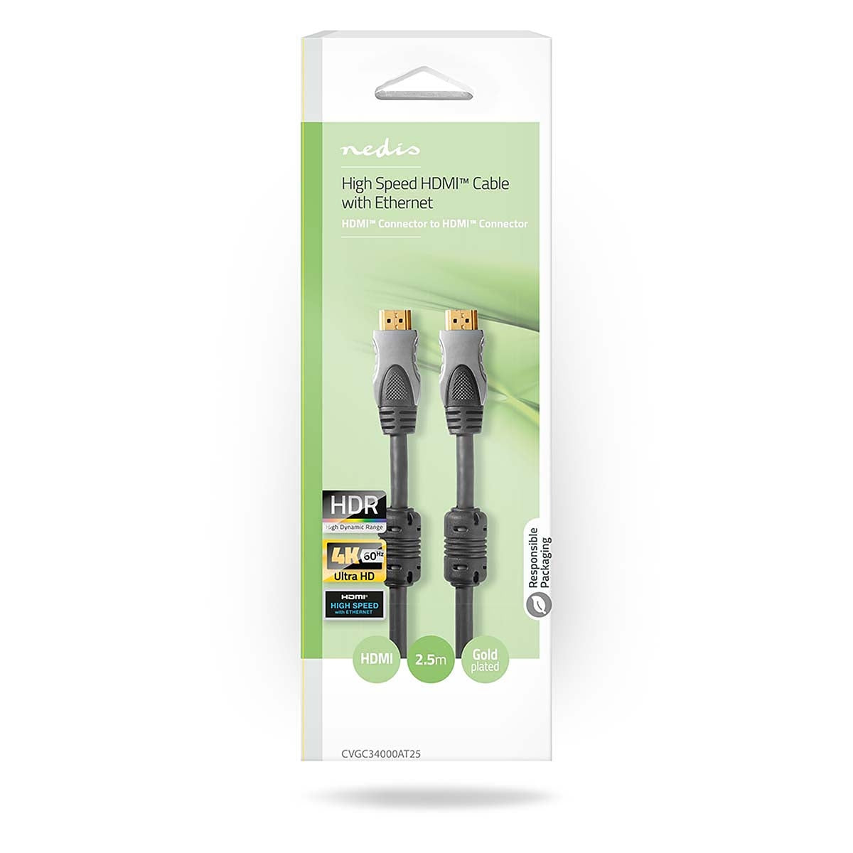 High Speed HDMI ™ cable with Ethernet | HDMI™ Connector | HDMI™ Connector | 4K@60Hz | 18 Gbps | 2.50 m | Round | PVC | Anthracite | Box