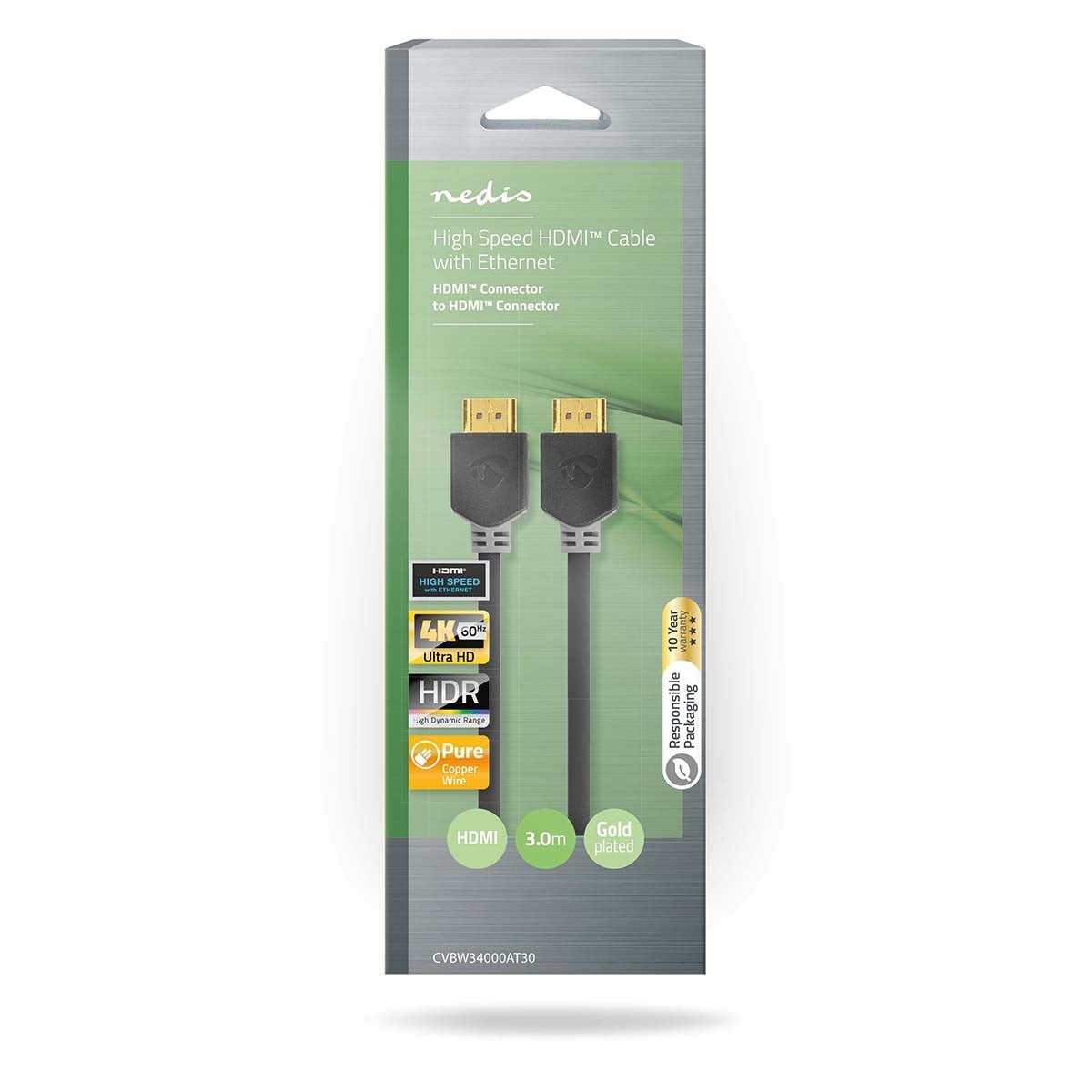 High Speed HDMI ™ cable with Ethernet | HDMI™ Connector | HDMI™ Connector | 4K@60Hz | ARC | 18 Gbps | 3.00 m | Round | PVC | Anthracite | Box