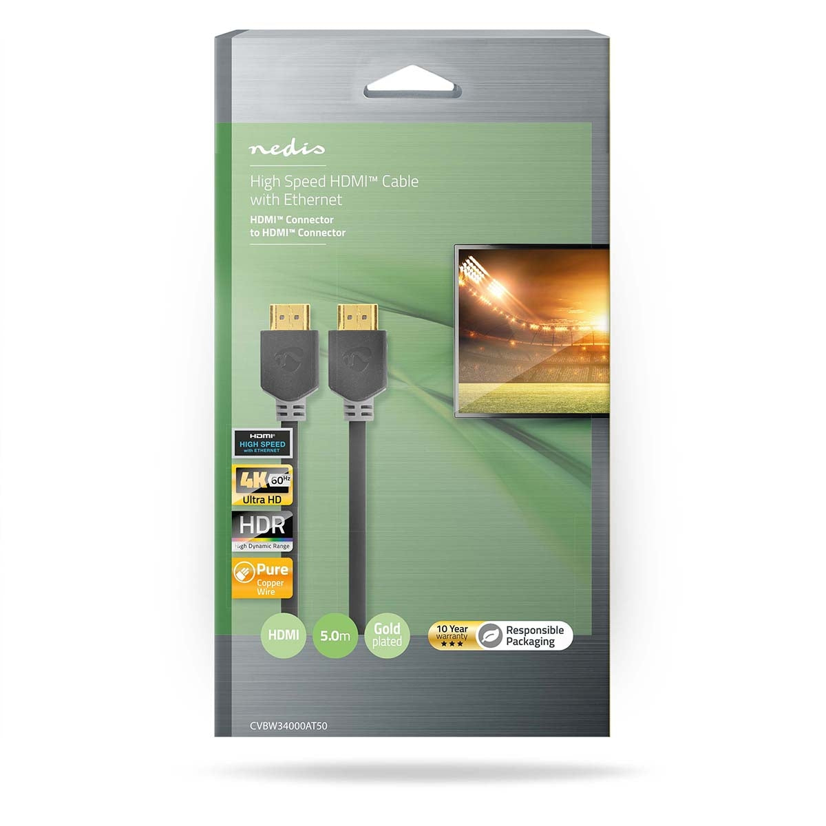 High Speed HDMI ™ cable with Ethernet | HDMI™ Connector | HDMI™ Connector | 4K@60Hz | ARC | 18 Gbps | 5.00 m | Round | PVC | Anthracite | Box
