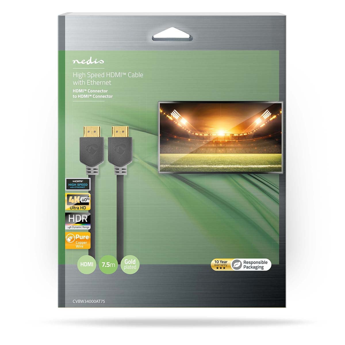 High Speed HDMI ™ cable with Ethernet | HDMI™ Connector | HDMI™ Connector | 4K@60Hz | ARC | 18 Gbps | 7.50 m | Round | PVC | Anthracite | Box