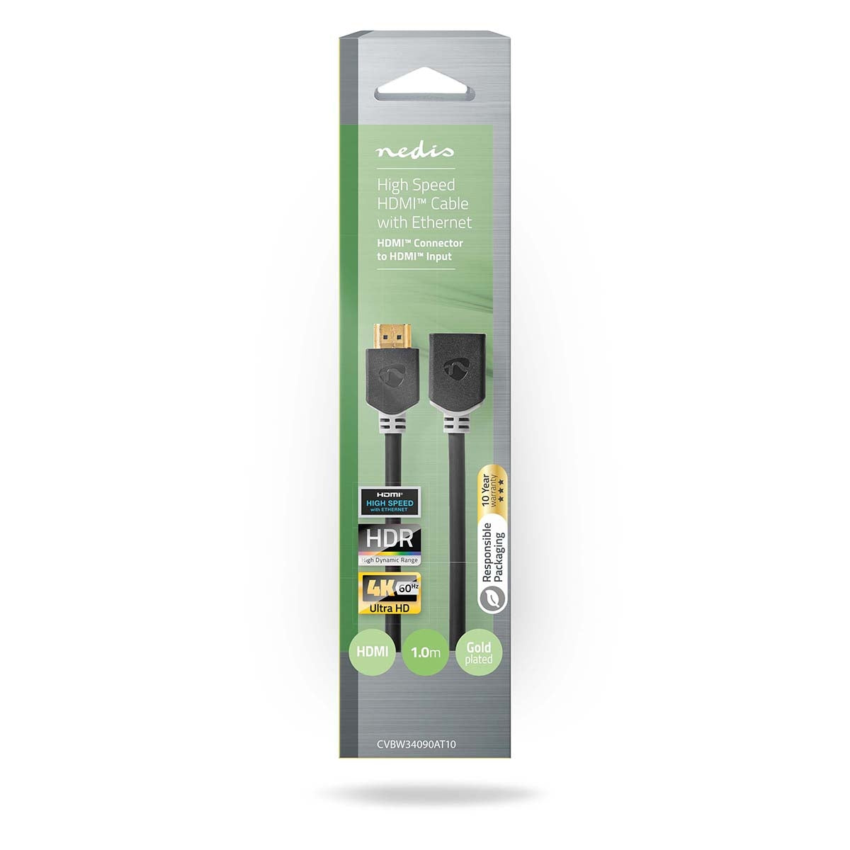 High Speed HDMI ™ cable with Ethernet | HDMI™ Connector | HDMI™ Female | 4K@60Hz | ARC | 18 Gbps | 1.00 m | Round | PVC | Anthracite | Box