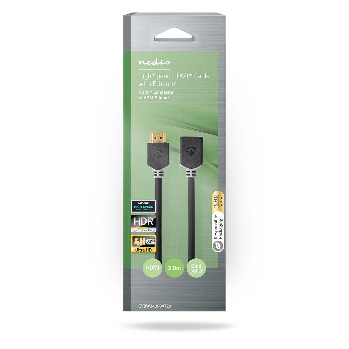 High Speed HDMI ™ cable with Ethernet | HDMI™ Connector | HDMI™ Female | 4K@60Hz | ARC | 18 Gbps | 2.00 m | Round | PVC | Anthracite | Box