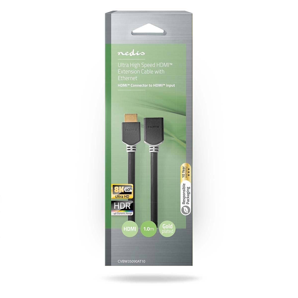 High Speed HDMI ™ cable with Ethernet | HDMI™ Connector | HDMI™ Female | 8K@60Hz | eARC | 48 Gbps | 1.00 m | Round | PVC | Anthracite | Box